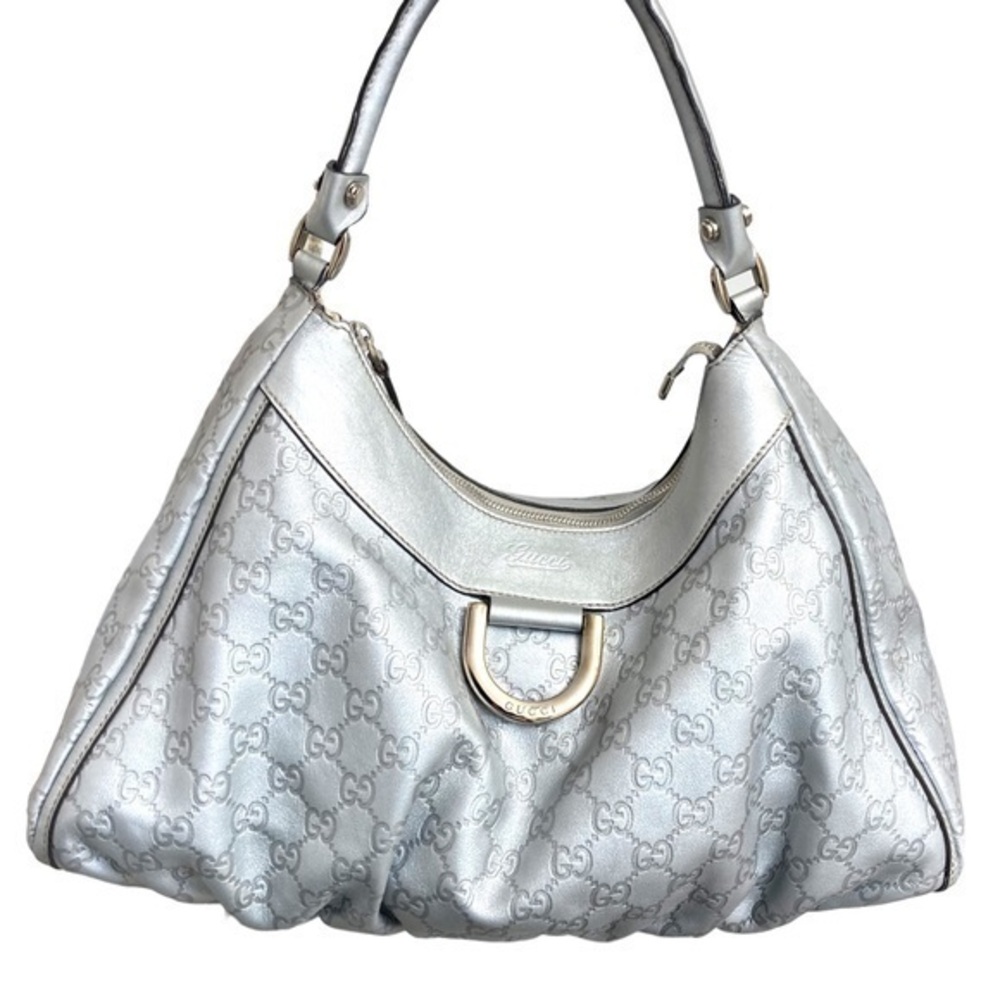 Gucci silver guccissima gg embossed leather D ring bag